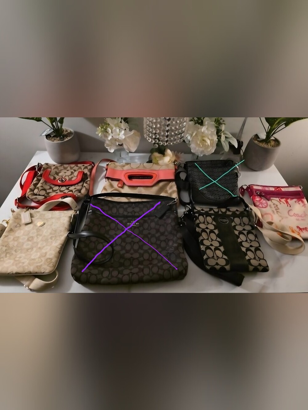 Coach Assorted Signature Crossbody Bags in Brown, Black, Pink, Cream